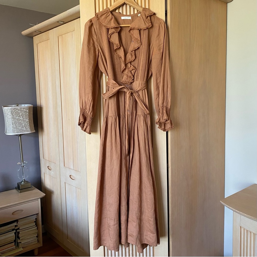 Doen marine belted poet dress brown tan - Picture 4 of 13